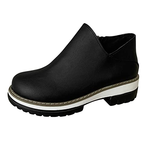 Cocila Botas De Tacón Grueso con Punta Redonda Y Cremallera Lateral Cuero Color Sólido para Mujer Invierno Impermeables Agua Hunter Botines Piel Marrón Oscuro Barefoot Tacon Impermeable Hombre