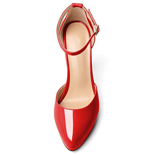 Mettesally Women's Platform Stiletto Pumps Pointed Toe Thin High Heels Ankle Strap Sandals Slip On Wedding Party Shoes3