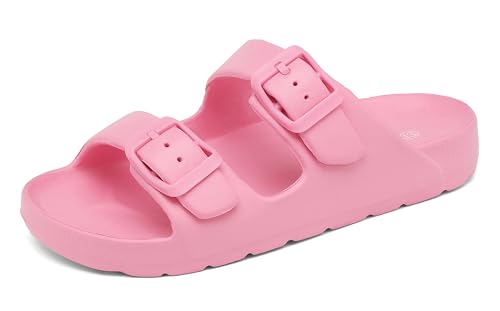 Image of INMINPIN Boys Girls Double Buckle Slide Sandals Comfort Beach Pool Shower Slippers Adjustable Indoor Outdoor Little Kid /Big Kid