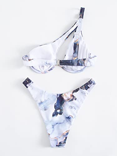 Wdirara Women's Cut Out One Shoulder Printed Bikini Set 2 Piece Swimsuits Multicolored Xl #TOP2
