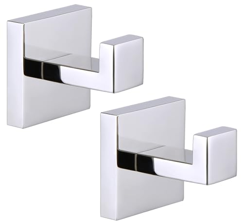 QNIIAED 2 Pack Square Bathroom Towel Hook,Stainless Steel Door Hooks Screw in for Coat,Robe,Clothes(Polished Chrome)