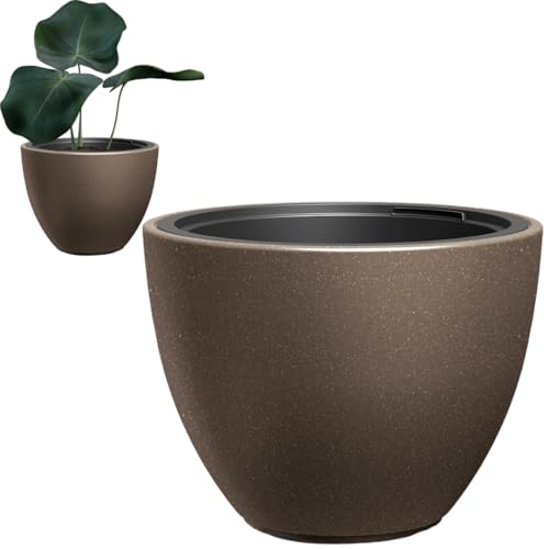 DTU24 Blumentopf mit Einsatz, Blumenkübel aus Kunststoff, Übertopf, Pflanzkübel Gross (eco Coffee,ø 30 cm)