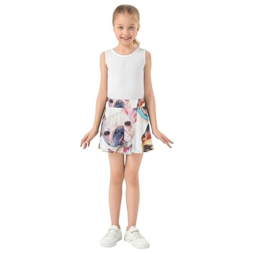 Watercolor French Bulldog Faces Athletic Shorts for Girls Skorts Skirts with Shorts Floral Little Girl 3t3