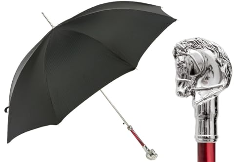 Parapluie élégant Pasotti en polyester noir à ouverture automatique et poignée argentée