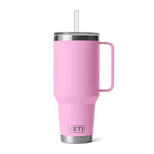 YETI Rambler 42 oz Tumbler with Handle and Straw Lid, Travel Mug Water Tumbler, Vacuum Insulated Cup with Handle, Stainless Steel, Power Pink