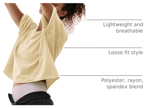 Image of HUGOOME Womens Oversized Workout Crop Top Casual Short Sleeve Boxy Roll Hem