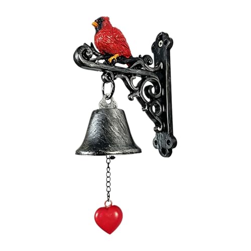 Cloche de dîner oiseau cardinal rouge en fonte rétro pour mur et clôture extérieure