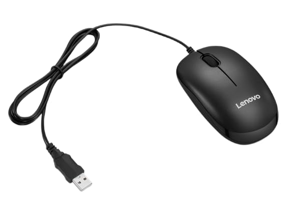 Image of Lenovo USB-A Wired Mouse, High Resolution 1600 DPI, 1.5 m USB-A Cable, Upto 3 Million Click Life, 2-Way Scroll Wheel (up /Down), Red Optical Sensor, 0.093Kg, 4Y51U02456, 1Y Warranty