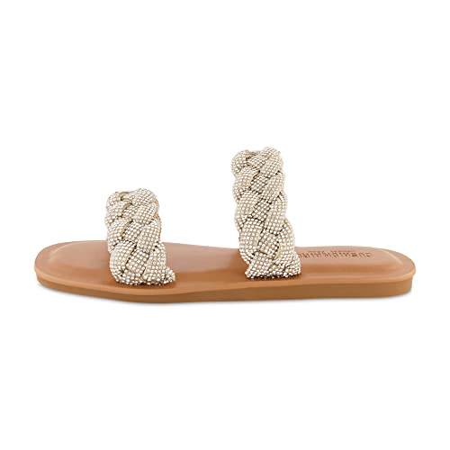 CUSHIONAIRE Women's Shine rhinestone braided slide sandal +Memory Foam, Wide Widths Available2