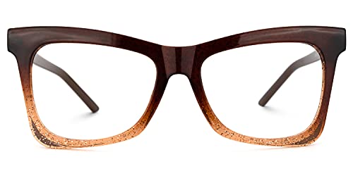 Image of Zeelool Stylish TR90 Oversized Butterfly Glasses with Non-prescription Clear Lens for Women Yaritza OT006813-03 Tawny