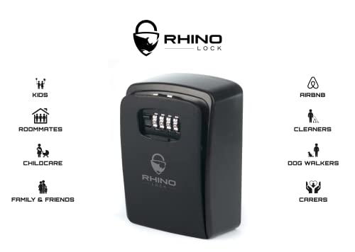 Rhino Lock Secure Key XL Combination Safe - Outdoor Heavy Duty Wall Mounted Security Lock Box - XL Large Internal Storage for House or Office Keys with Strong 4 Digit Lock #UKBrand (Large, Black)