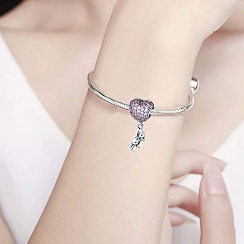 Image of LeeFeel Bow heart Charms Exquisite Love Heart Beads Charms w Clear CZ for Women Bracelets Charm DIY