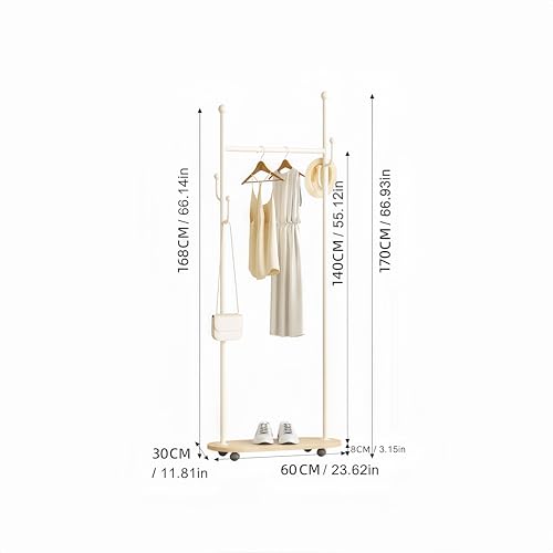 CBBZJY Rolling Clothing Rack with Wheels,Freestanding Garment Stand Featuring a Hanging Bar, Side Cactus-Shaped Hooks, Portable Coat Rack Ideal for Entryways, Bedrooms, or Laundry Rooms (White) by CBBZJY - Image 8