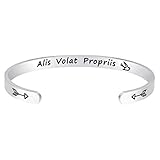 Enni of York Alis Volat Propriis for Women Birthday Gifts for Her Silver Cuff Bangle