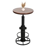 Mendler Bartisch HWC-N20, Bistrotisch Thekentisch, h&ouml;henverstellbar drehbar Fu&szlig;ablage Industrial Massiv-Holz &Oslash; 61 cm - braun