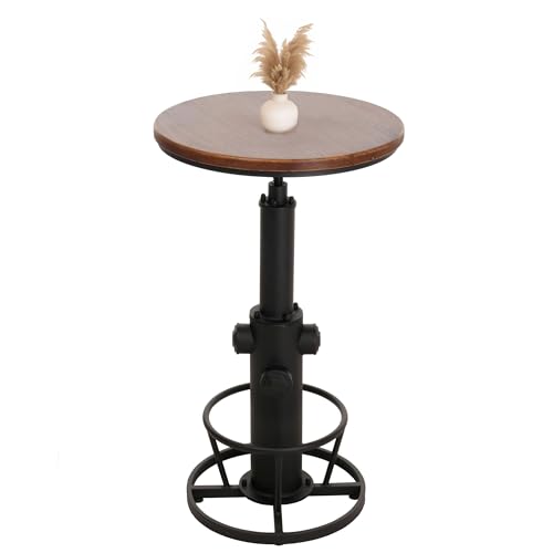 Mendler Bartisch HWC-N20, Bistrotisch Thekentisch, höhenverstellbar drehbar Fußablage Industrial Massiv-Holz Ø 61 cm - braun
