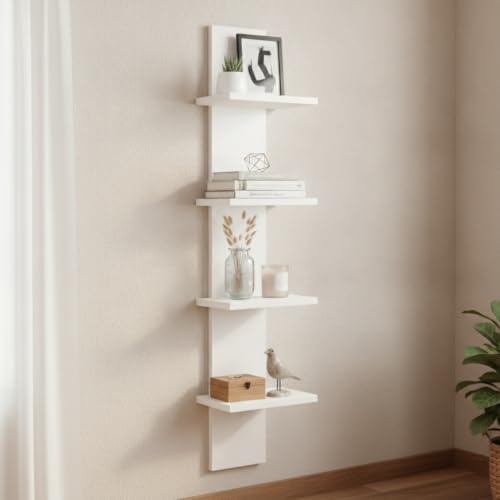 Image of FURNEASER Wooden Wall Shelves for Living Room, Hanging Decoration & Corner Display Shelf, Modern & Stylish Bookcase Bookshelf for Home Office Wall Decoration