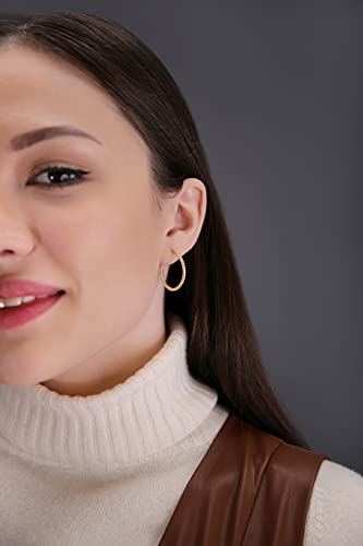 14k Yellow Gold Spiral Textured Round Hoop Earrings, 2mm thickness2