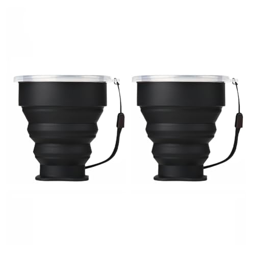 Aiweijia vaso plegable,2 Pack vaso plegable silicona Tazas de Viaje Plegables Portátiles con Tapa de Plástico para Picnic al Aire Libre Camping Senderismo Viajes
