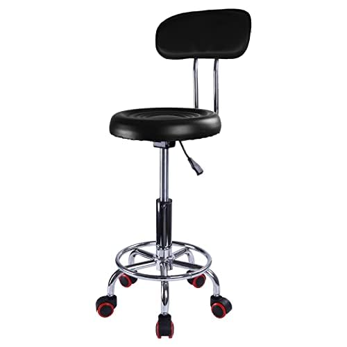 Supernic Salon Stool Round Massage Chair Adjustable Rolling Swivel Stool with Backrest and Wheels Swivel Hydraulic Gas Lift Stool for Shop Salon Office Home Black