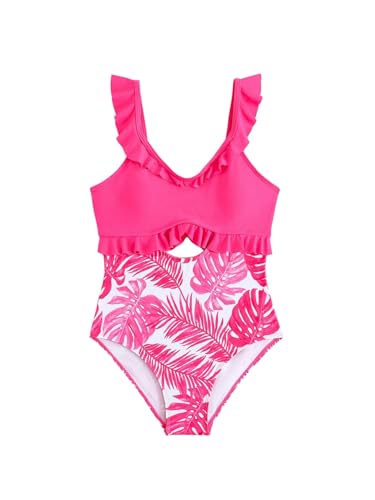 Floerns Girl's One Piece Swimsuit Tropical Frill Trim Cut Out Monokini Bathing Suit