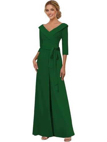Wide Leg Mother of The Bride Jumpsuit Chiffon Grandmother of The Bride Pant Suits V Neck One Piece Evening Party Pantsuits Emerald Green