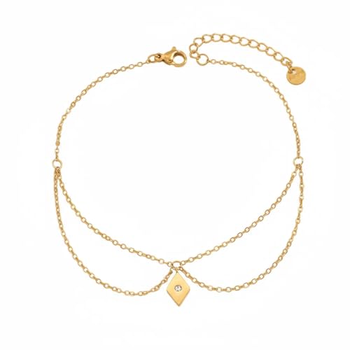 Image of Anklets for Women Dainty CZ Ankle Bracelet 18K Gold Plated Waterproof Boho Dot Star Moon Daisy Ocean Beaded Anklet Trendy Foot Jewelry
