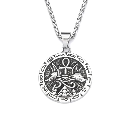 Collier pendentif croix Anubis Ankh en acier robuste finition premium gravée