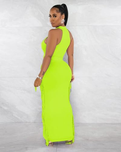Image of 2 Piece Outfits for Women Sexy Halter Neck Sleeveless Crop Tops Ruched Bodycon Dresses Jumpsuits Fringe Skirt Sets