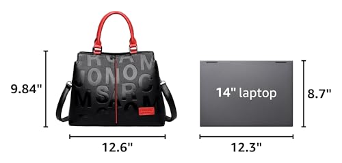 Bolso de cuero negro y rojo para mujer, mediano miniatura 3