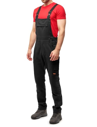 strongAnt Latzhose Herren Strong Cotton Stretch mit Kniepolstertaschen Berlin Pro Latzhose für Handwerk und Bau - Schwarz, Gr. 54