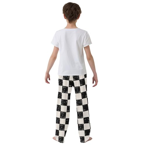Boys' Pants Light Black Checkerboard Doodle Long Bottoms Jogger Pants Elastic Waist Trousers with Pockets S-XL3