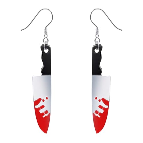 DAYANEY Knife Earrings, Halloween Party Gothic Vampire Earrings for Women, Screaming Ghostface Knife Prop Bride of Chuky Costume, The Purge Bloody Knife Halloween Jewelry for Women