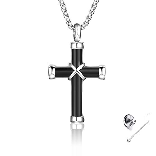 TTNARSA Urn Necklaces for Ashes Urns-Stainless Steel Cremation Cross Necklace Urn Pendant Ashes Holder Memorial Jewelry-in Loving Memorial Keepsake for Human Men Women Pets,Spoon Funnel Kit Included