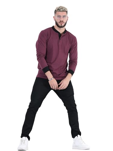 Image of fanideaz Mens Premium High Neck Henley T Shirts for Men Branded Full Sleeve Shirt for Men in Pure Cotton Casual & Formal Wear