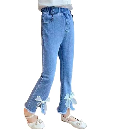 Moonker Bell Bottom Jeans Girls Cute Skinny Bow Raw Hem Leggings Stretch Slim Thin Streetwear Hight Waist Flared