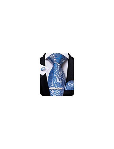 Image of DiBanGu Paisley Ties for Men Silk Necktie and Pocket Square Cufflinks Tie Clip Set Woven Classic Mens Tie for Wedding Party