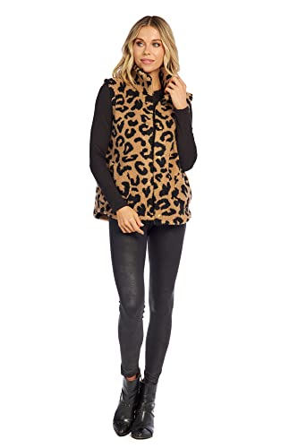 Mud Pie Pruitt Womens Sherpa Vest, Leopard, Large #TOP2
