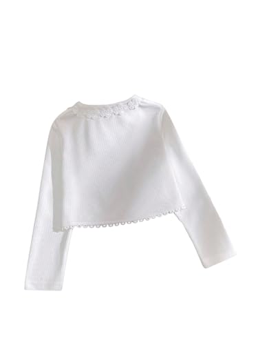 Floerns Girl's Elegant Lace Trim Knit Cardigan Long Sleeve Crew Neck Shrug Sweater2