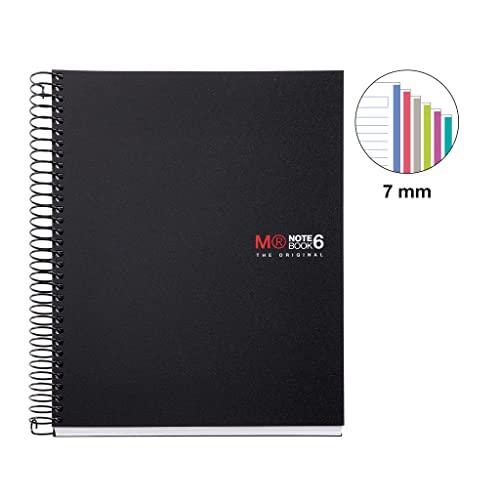 Miquelrius Medium Wirebound Notebook, 6" X 8" A5, 6-Subject, College Ruled, Black #TOP1