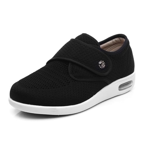 Pantuflas para diabéticos para hombre, cómodas y ligeras para hombre con edema diabético, con colchón de aire y malla transpirable y espuma viscoelástica, para pies hinchados, fascitis plantar(Black,4