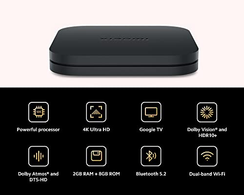 Xiaomi TV Box S 2nd Gen 4K Ultra HD Streaming Media Player 2GB RAM 8GB ROM Smart TV Box Soporta Google TV Dolby Vision HDR10+ Dolby Atmos DTS-HD draadloze projectie dual-band WLAN zwart - Afbeelding 3