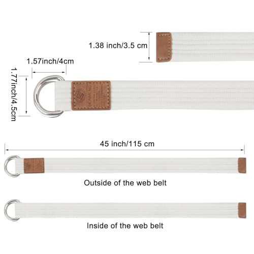 2 Pack Canvas Web Belts for Men Women, Men’s Soft Fabric Belts Casual with Double D-ring Buckle, Adjustable Wide Solid Belt (Black + White)2