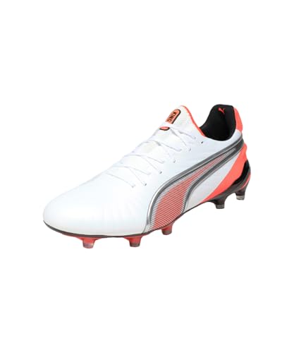 Tenis de fútbol PUMA King Pro Fg/Ag en blanco y rojo con ajuste unisex cómodo