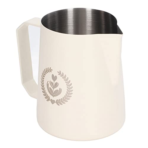 Tasse de Mousseur, Pichet à Lait en Acier Inoxydable à Bec étroit sans Goutte avec Poignée pour le Bureau (Beige mat)