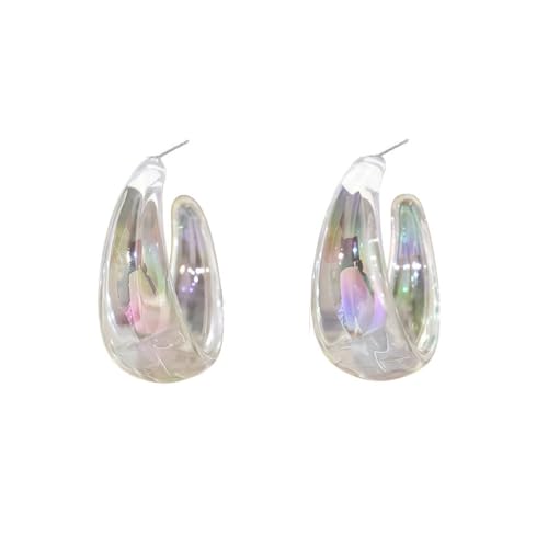 DIAMANTIO Iridescent Resin Chunky Hoop Earrings – Statement Acrylic Holographic Drop Earrings for Women, Lightweight Bold Jewelry