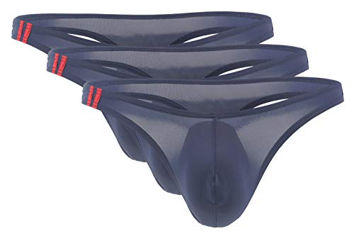 Panegy Calzoncillos tipo tanga para hombre, de seda de hielo, de manga baja, para bikini, 3/4/5 unidades, Azul Oscuro 1(3 Piezas), M