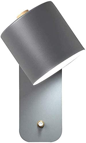 Lámpara de pared de madera de hierro cilíndrico gris con foco orientable moderno