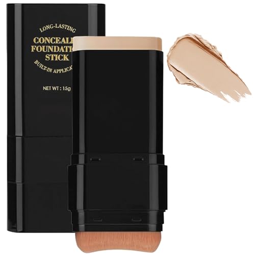 Face Foundation Stick, 2 in 1 Dual-Ended Long-Lasting Concealer Foundation Stick with Brush, Hydrating Contour Sticks Matte Korean foundation Full Coverage for Beauty Face Makeup (03#Light skin tone)