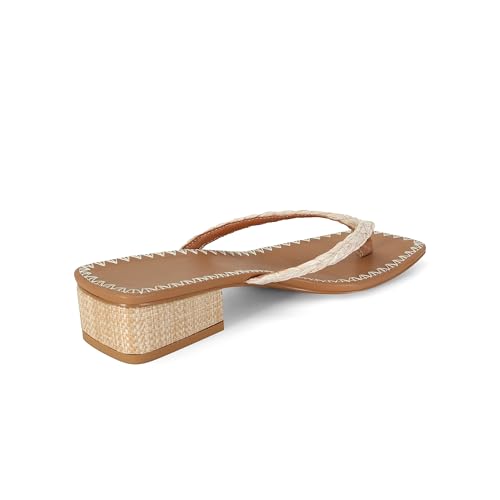 Image of DOEYG Raffia Heels Sandals Summer Beach Flip Flops Heels Square Open Toe Heeled Sandals Dressy Comfortable Slip on Thong Sandal